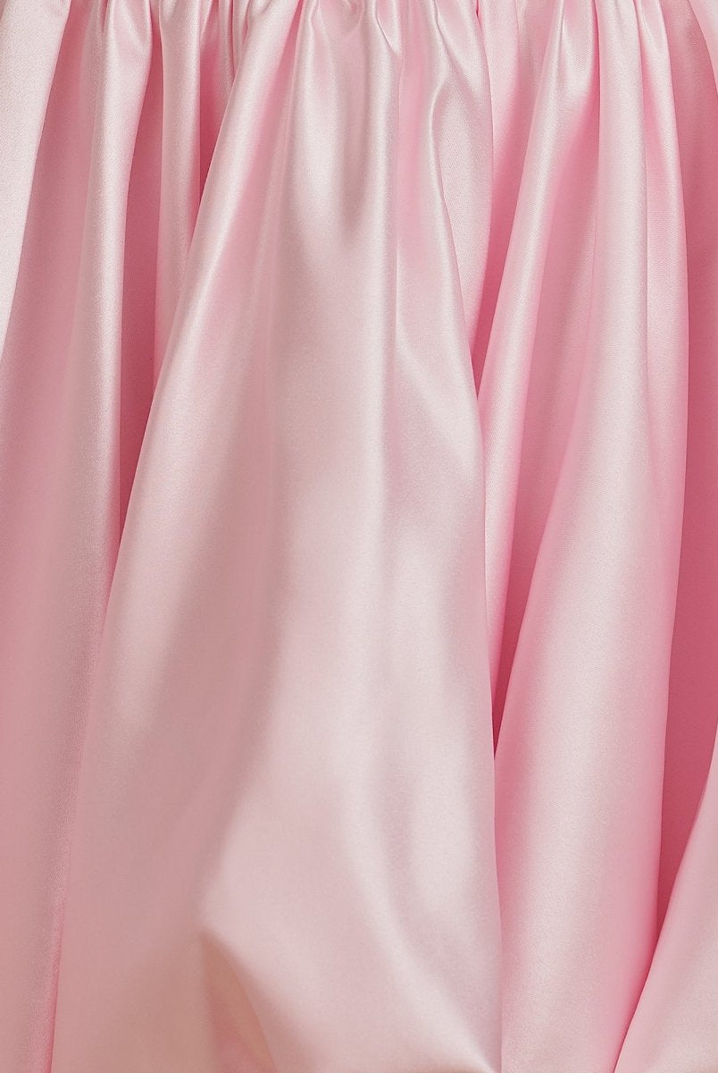 Jani | Pink - A Line Strapless Satin Bubble Hem Short Homecoming Dresses