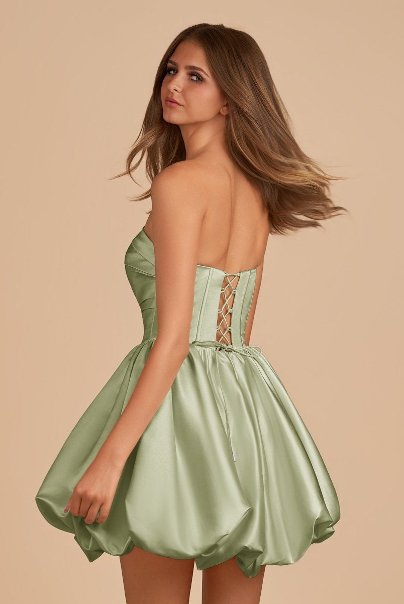 Jani | Sage - A Line Strapless Satin Bubble Hem Short Homecoming Dresses