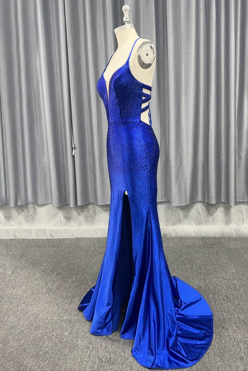 Janiyah |Mermaid V Neck Beaded Jersey Prom Dress with Slit