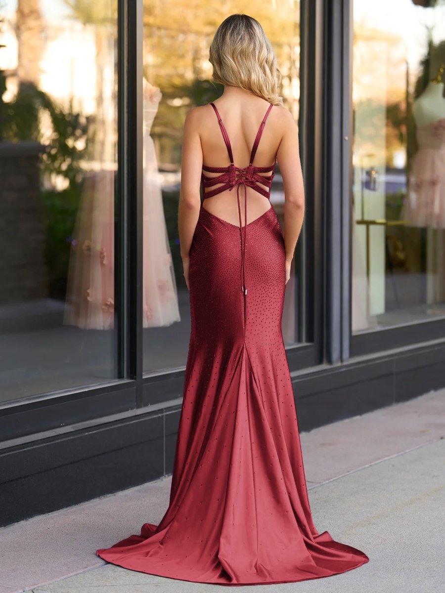 Janiyah |Mermaid V Neck Beaded Jersey Prom Dress with Slit