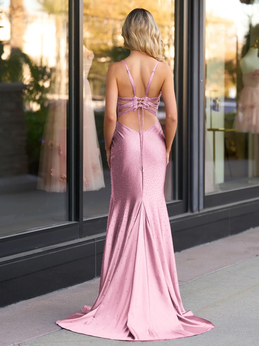 Janiyah |Mermaid V Neck Beaded Jersey Prom Dress with Slit
