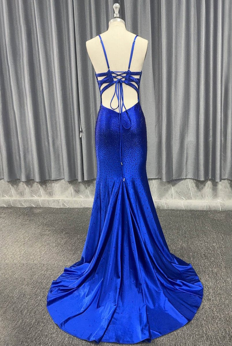 Janiyah |Mermaid V Neck Beaded Jersey Prom Dress with Slit