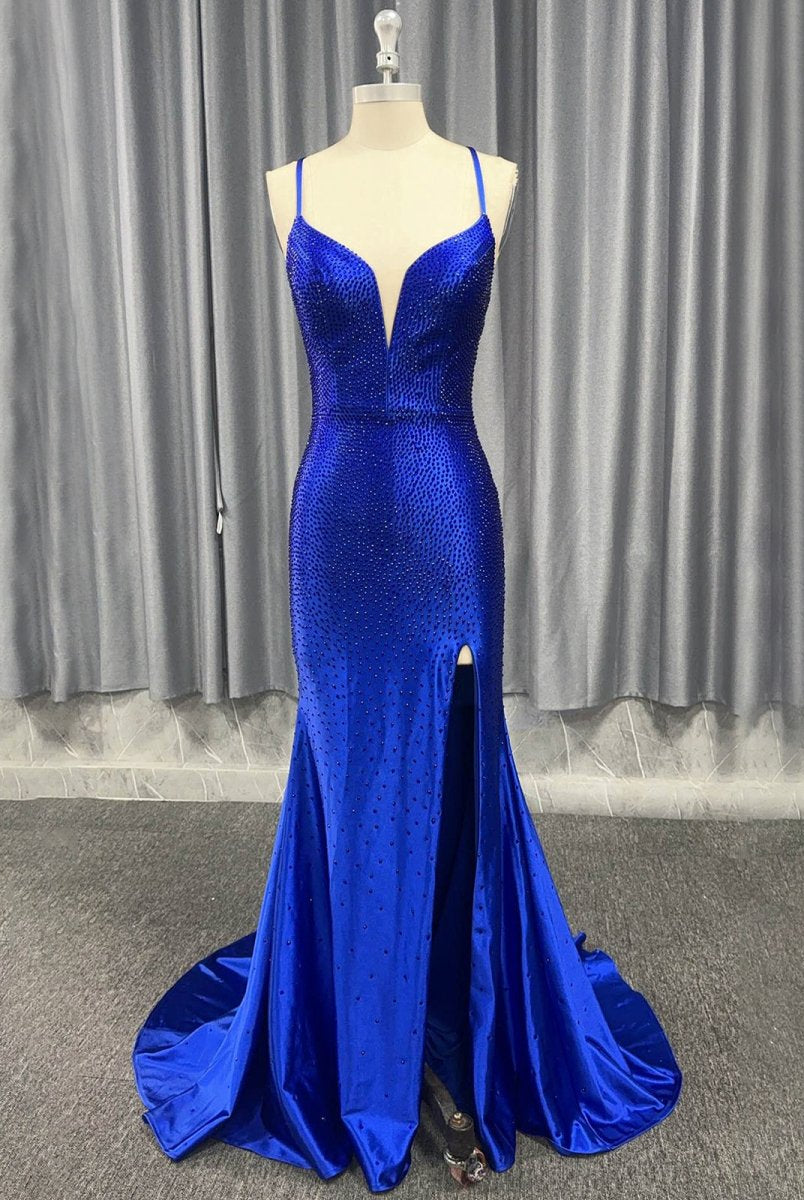 Janiyah |Mermaid V Neck Beaded Jersey Prom Dress with Slit