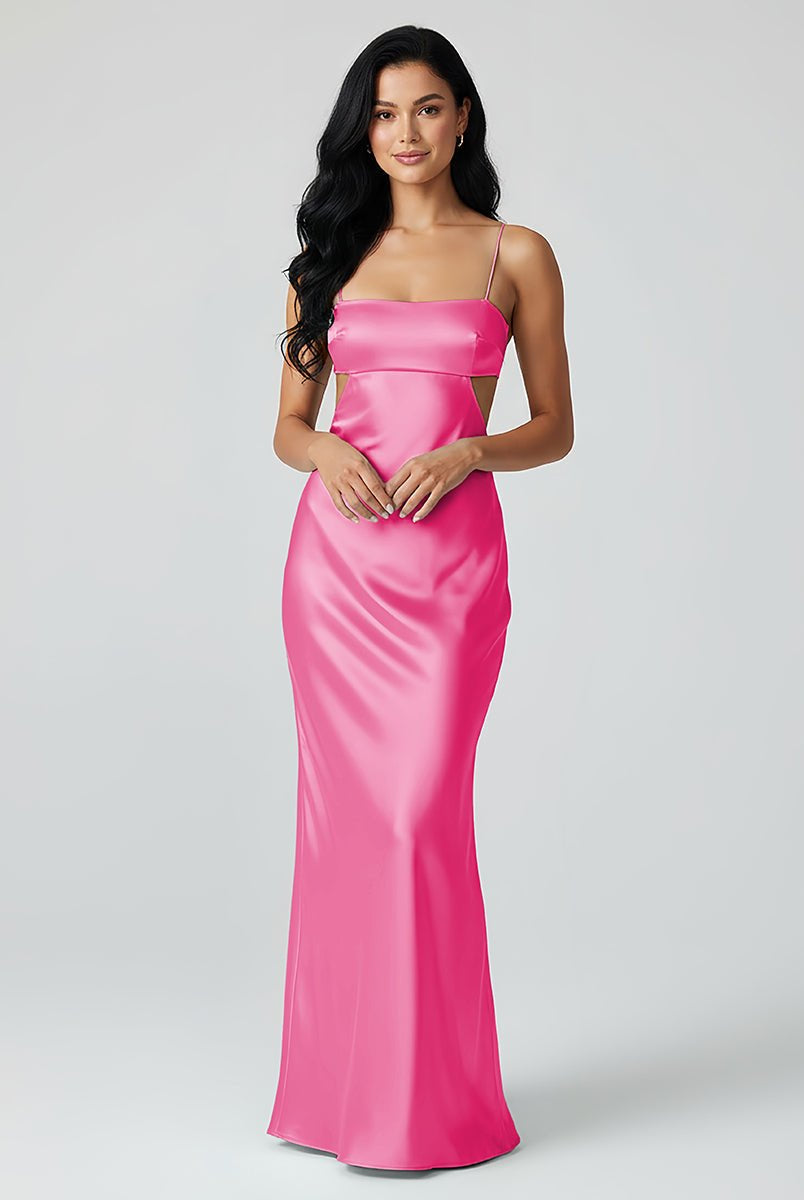 Jelissa | Spaghetti Straps Sheath Aqua Blue Prom Dress Formal Satin Party Dress - KissProm