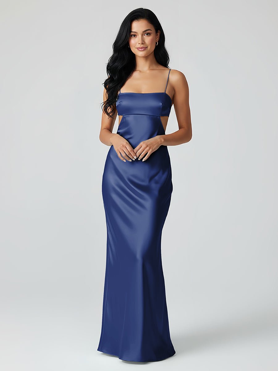 Jelissa | Spaghetti Straps Sheath Aqua Blue Prom Dress Formal Satin Party Dress - KissProm