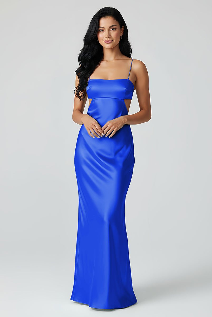 Jelissa | Spaghetti Straps Sheath Aqua Blue Prom Dress Formal Satin Party Dress - KissProm