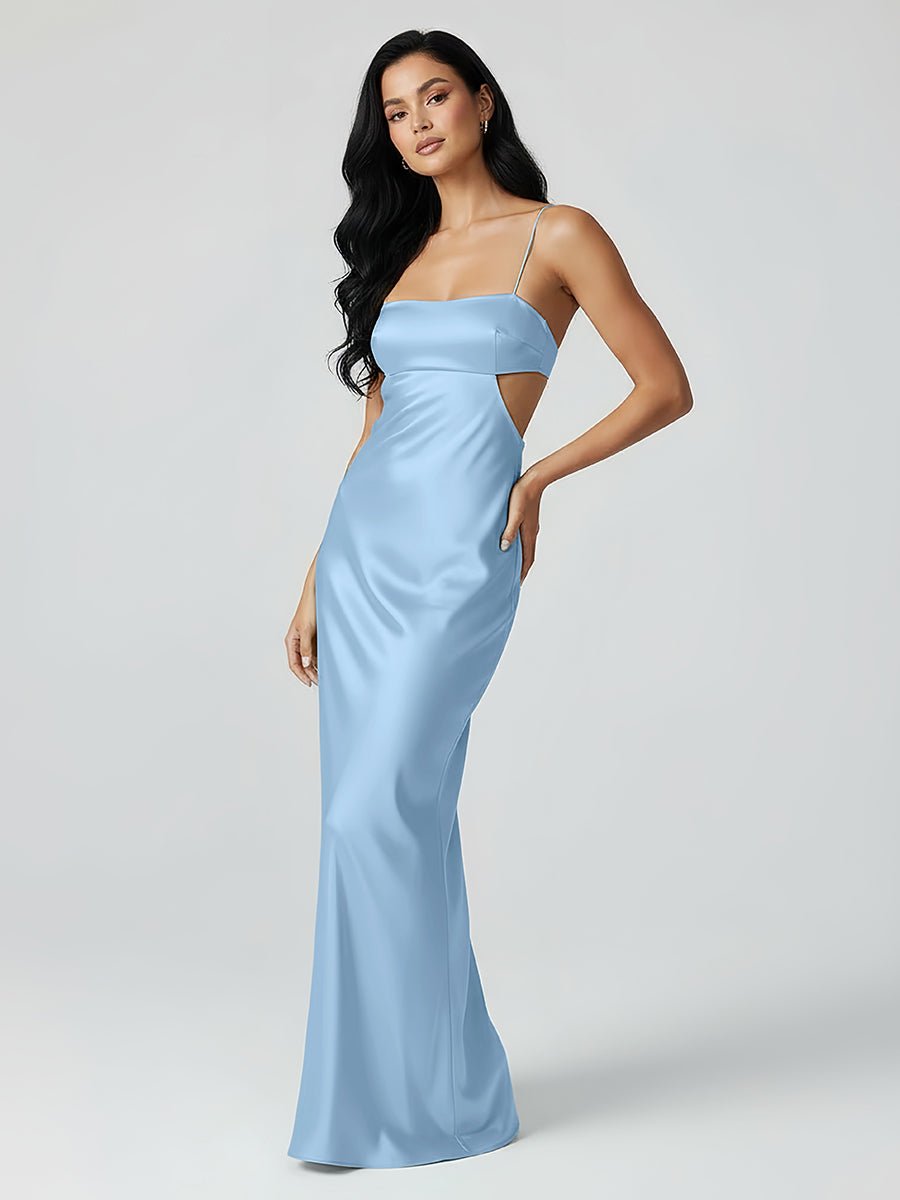 Jelissa | Spaghetti Straps Sheath Aqua Blue Prom Dress Formal Satin Party Dress - KissProm