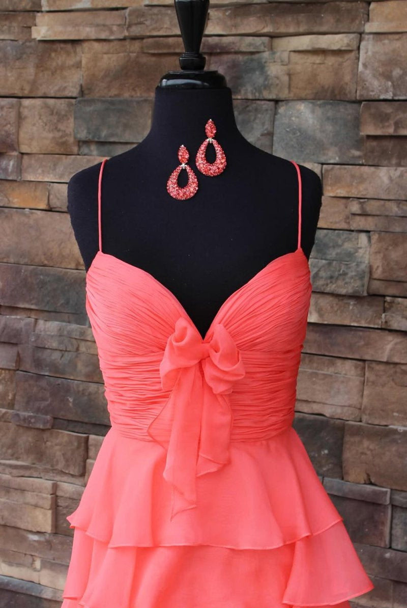 Jensyn | A Line Spaghetti Straps Yellow Long Prom Dress with Ruffles