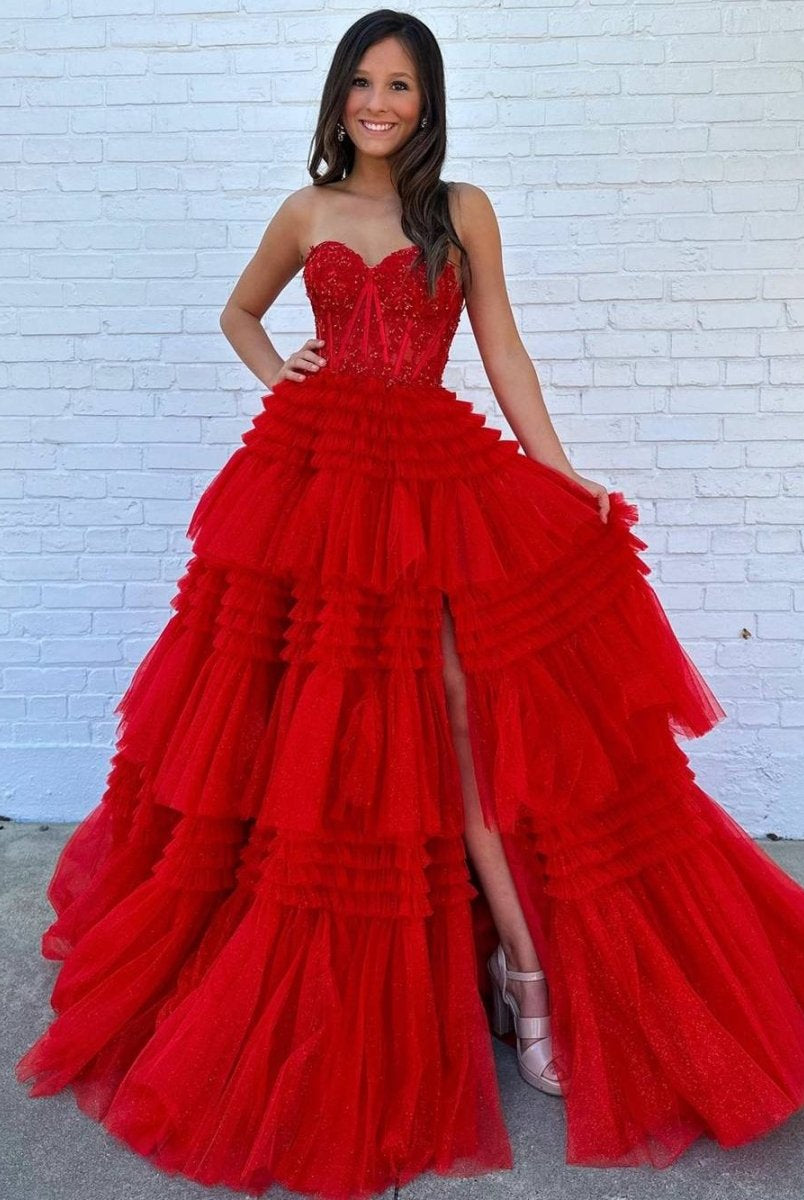Adelyn |A-Line Sweetheart Tiered Long Tulle Prom Dress