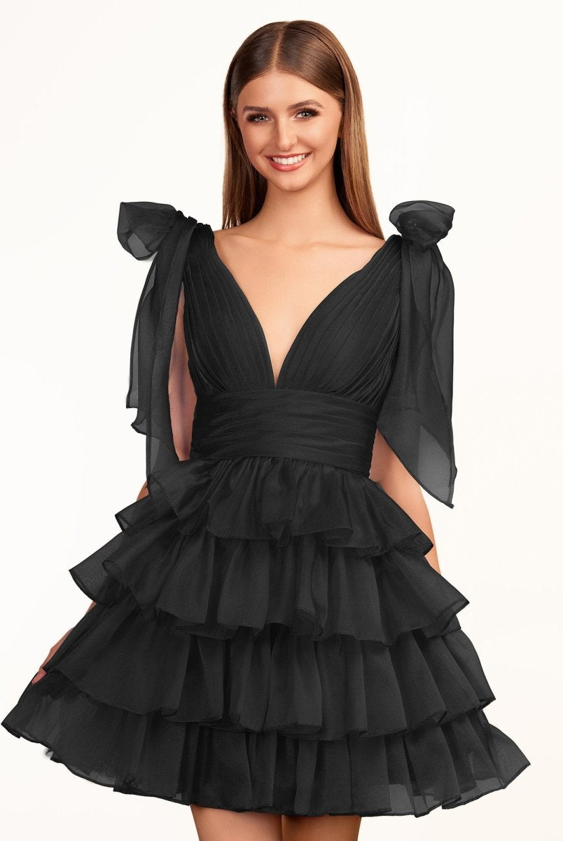 Joleen | Trendy A-Line Royal Blue Tiered Homecoming Dress with Bow