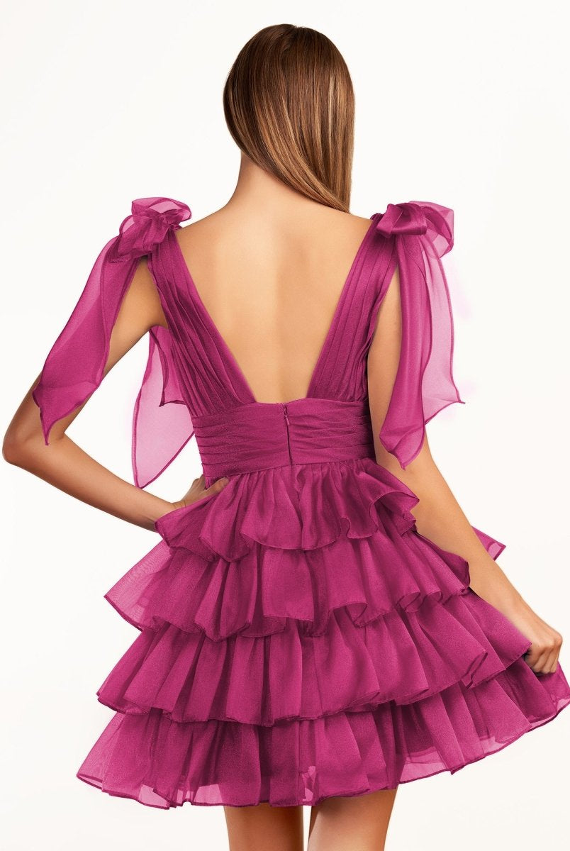 Joleen | Trendy A-Line Royal Blue Tiered Homecoming Dress with Bow