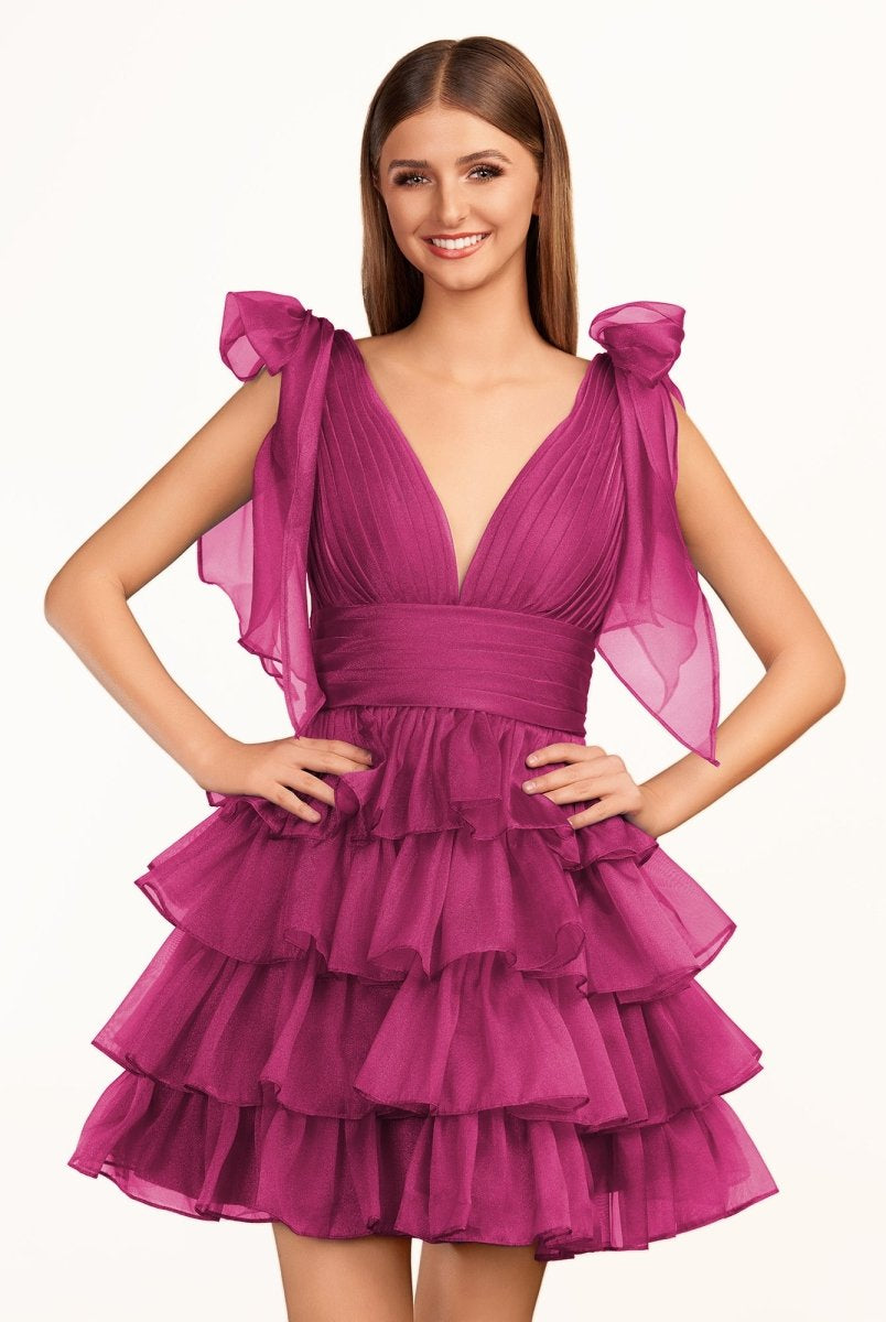 Joleen | Trendy A-Line Royal Blue Tiered Homecoming Dress with Bow