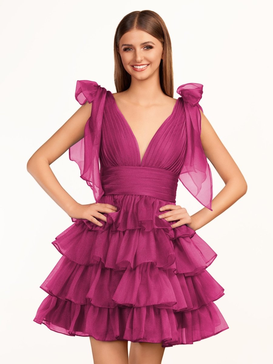 Joleen | Trendy A-Line Royal Blue Tiered Homecoming Dress with Bow