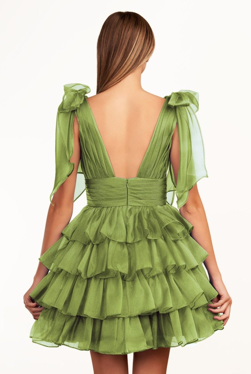 Joleen | Trendy A-Line Royal Blue Tiered Homecoming Dress with Bow