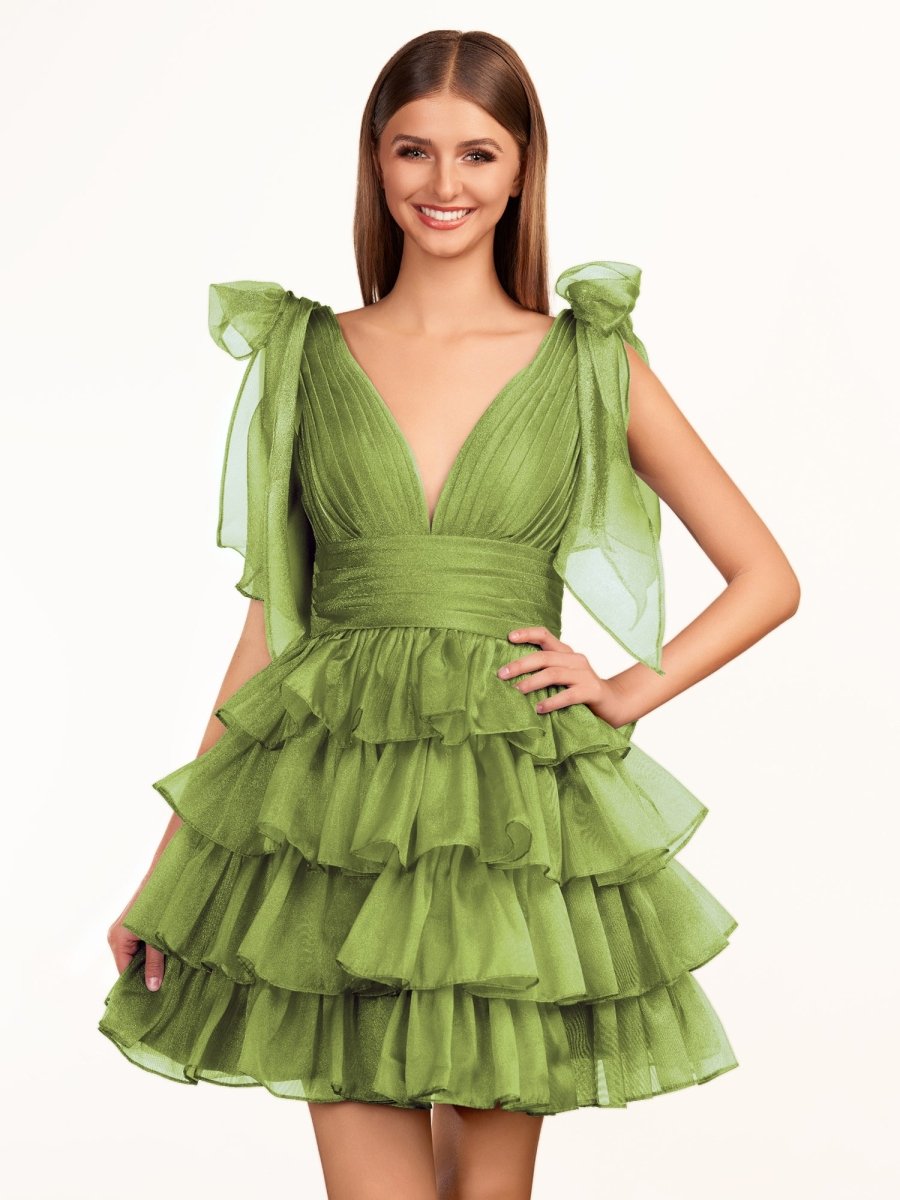 Joleen | Trendy A-Line Royal Blue Tiered Homecoming Dress with Bow