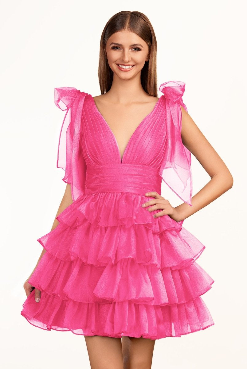 Joleen | Trendy A-Line Royal Blue Tiered Homecoming Dress with Bow