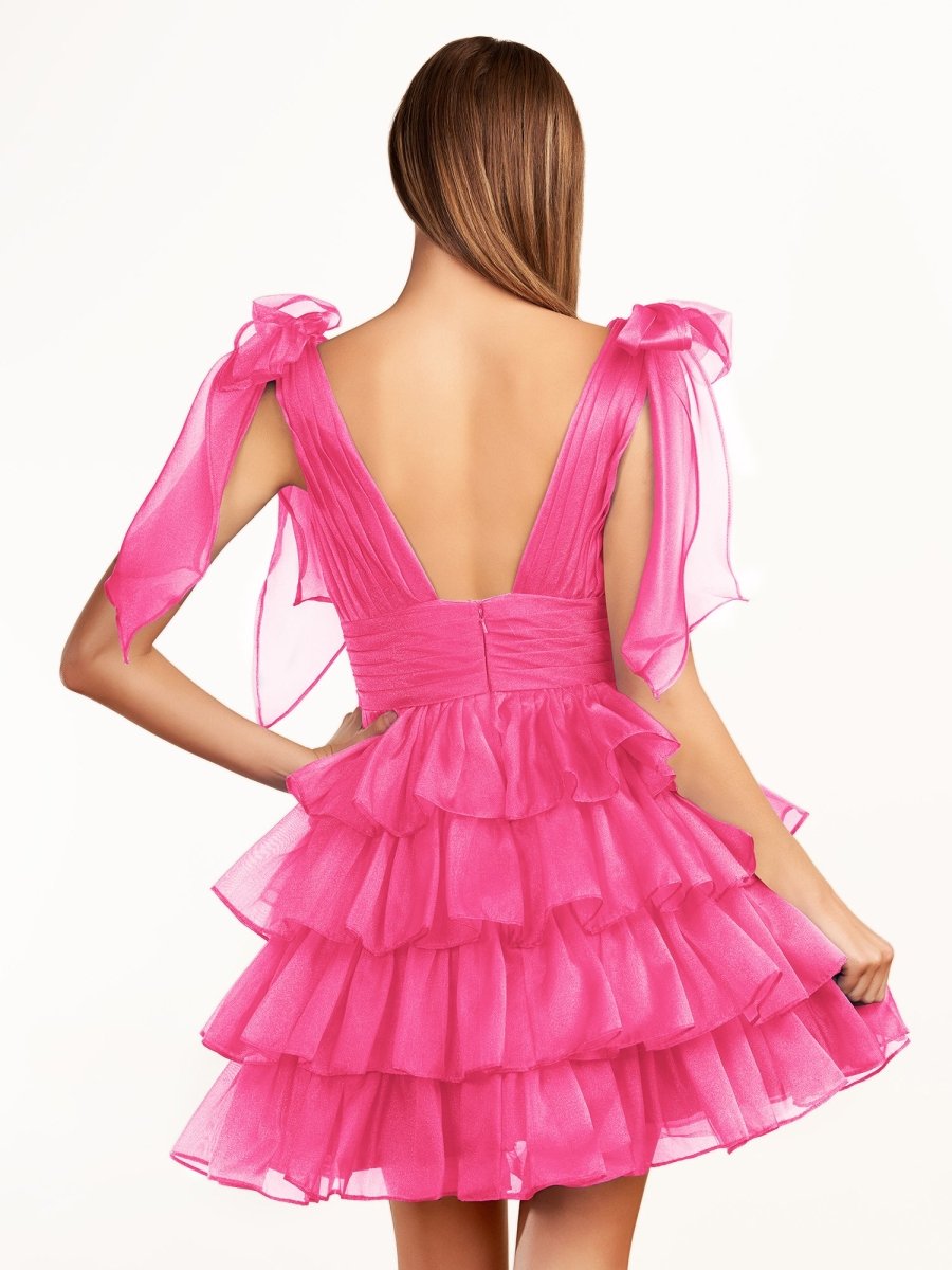 Joleen | Trendy A-Line Royal Blue Tiered Homecoming Dress with Bow