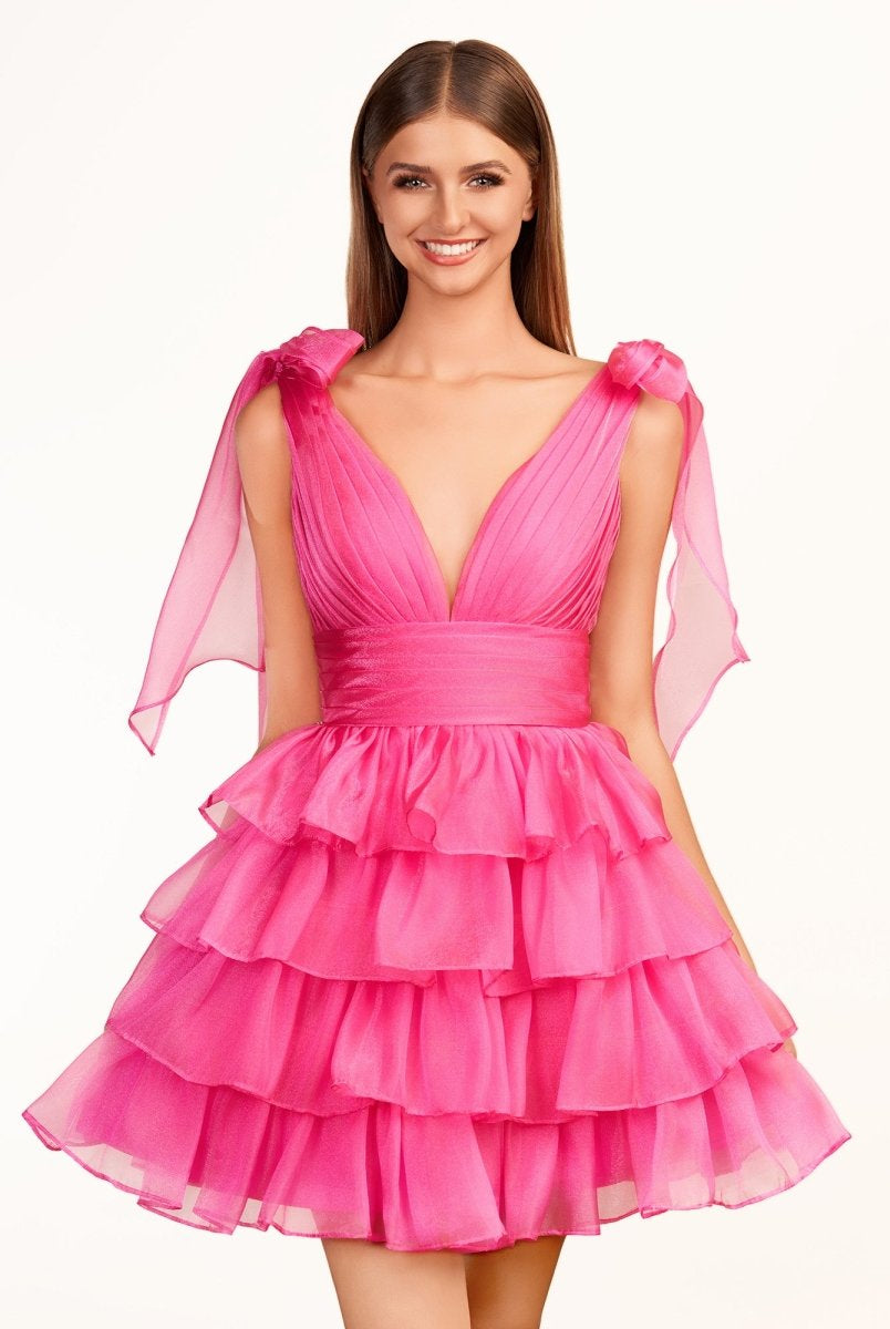 Joleen | Trendy A-Line Royal Blue Tiered Homecoming Dress with Bow