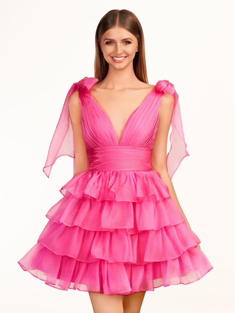 Joleen | Trendy A-Line Royal Blue Tiered Homecoming Dress with Bow