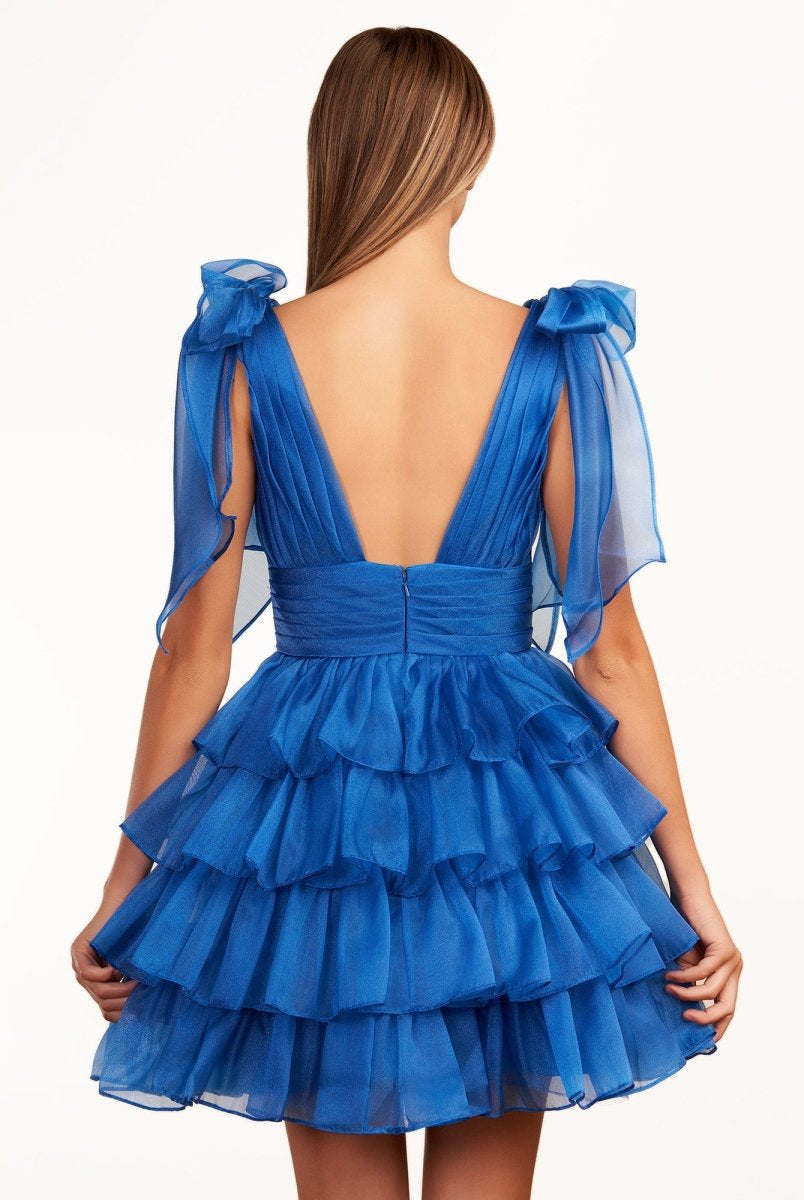 Joleen | Trendy A-Line Royal Blue Tiered Homecoming Dress with Bow