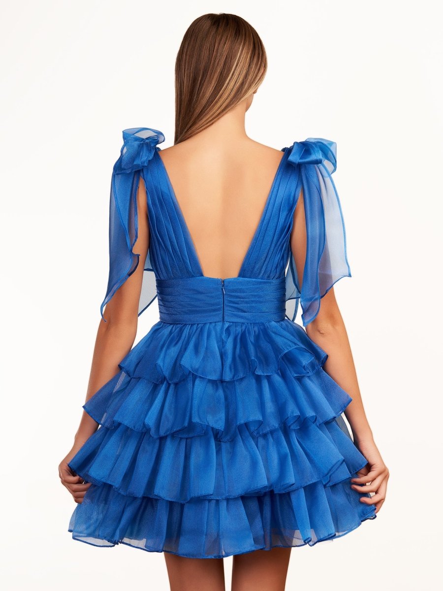 Joleen | Trendy A-Line Royal Blue Tiered Homecoming Dress with Bow