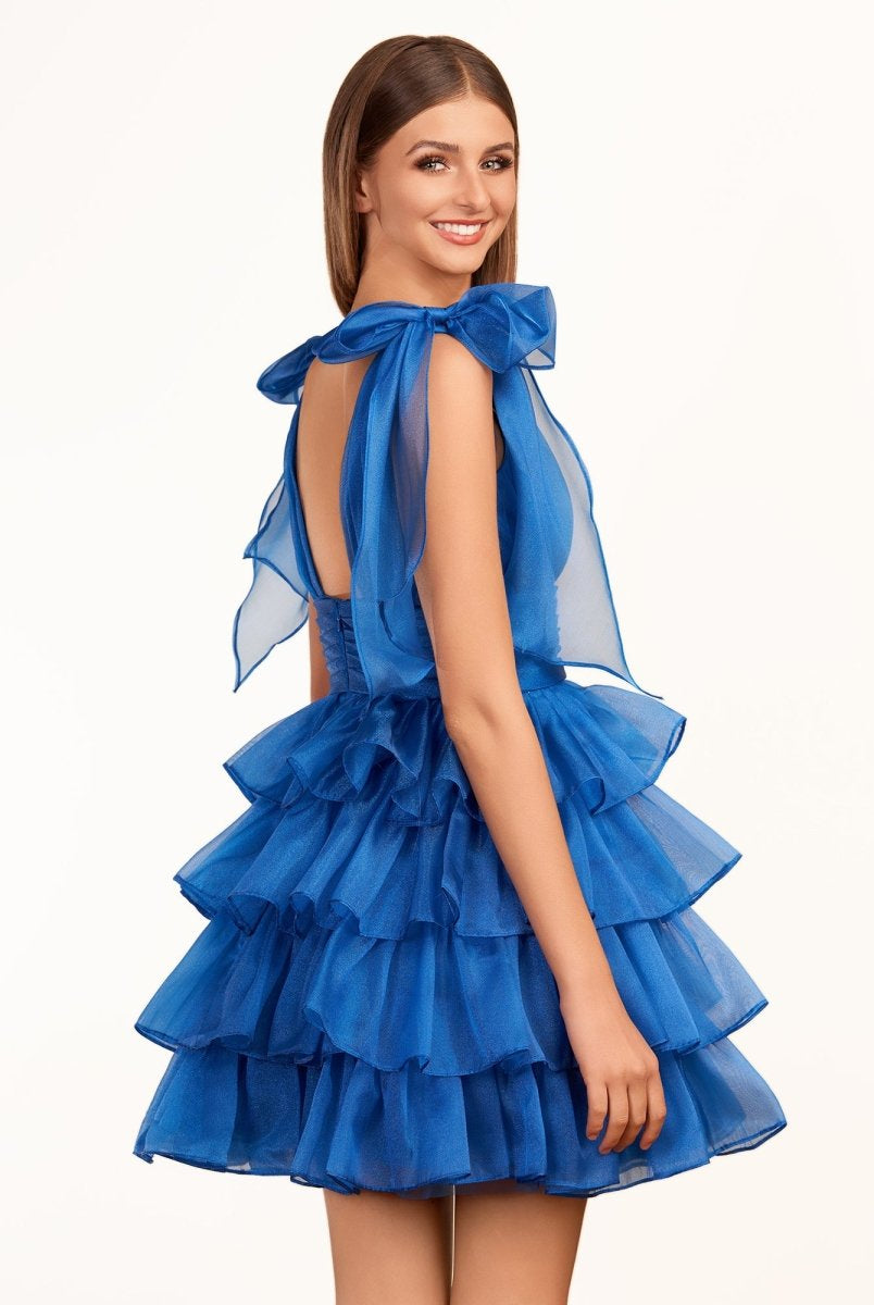 Joleen | Trendy A-Line Royal Blue Tiered Homecoming Dress with Bow