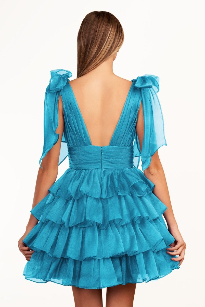 Joleen | Trendy A-Line Royal Blue Tiered Homecoming Dress with Bow