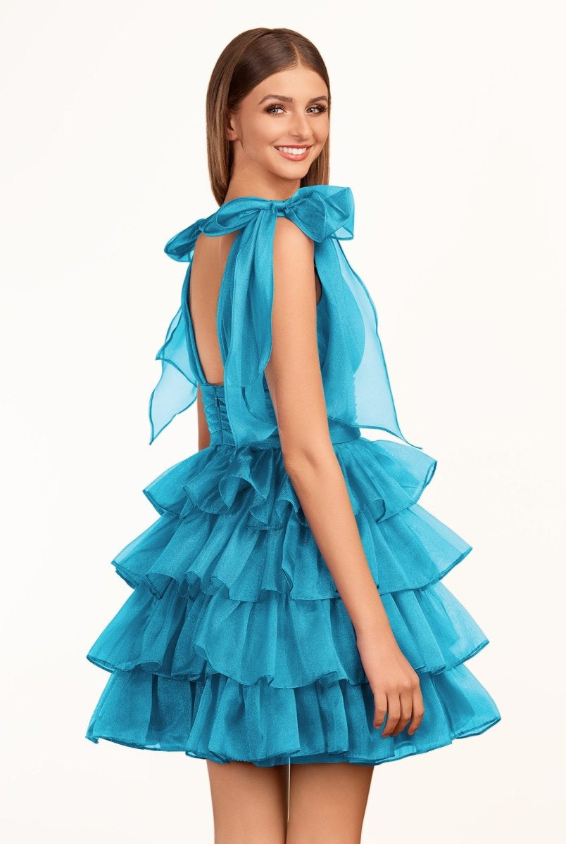 Joleen | Trendy A-Line Royal Blue Tiered Homecoming Dress with Bow