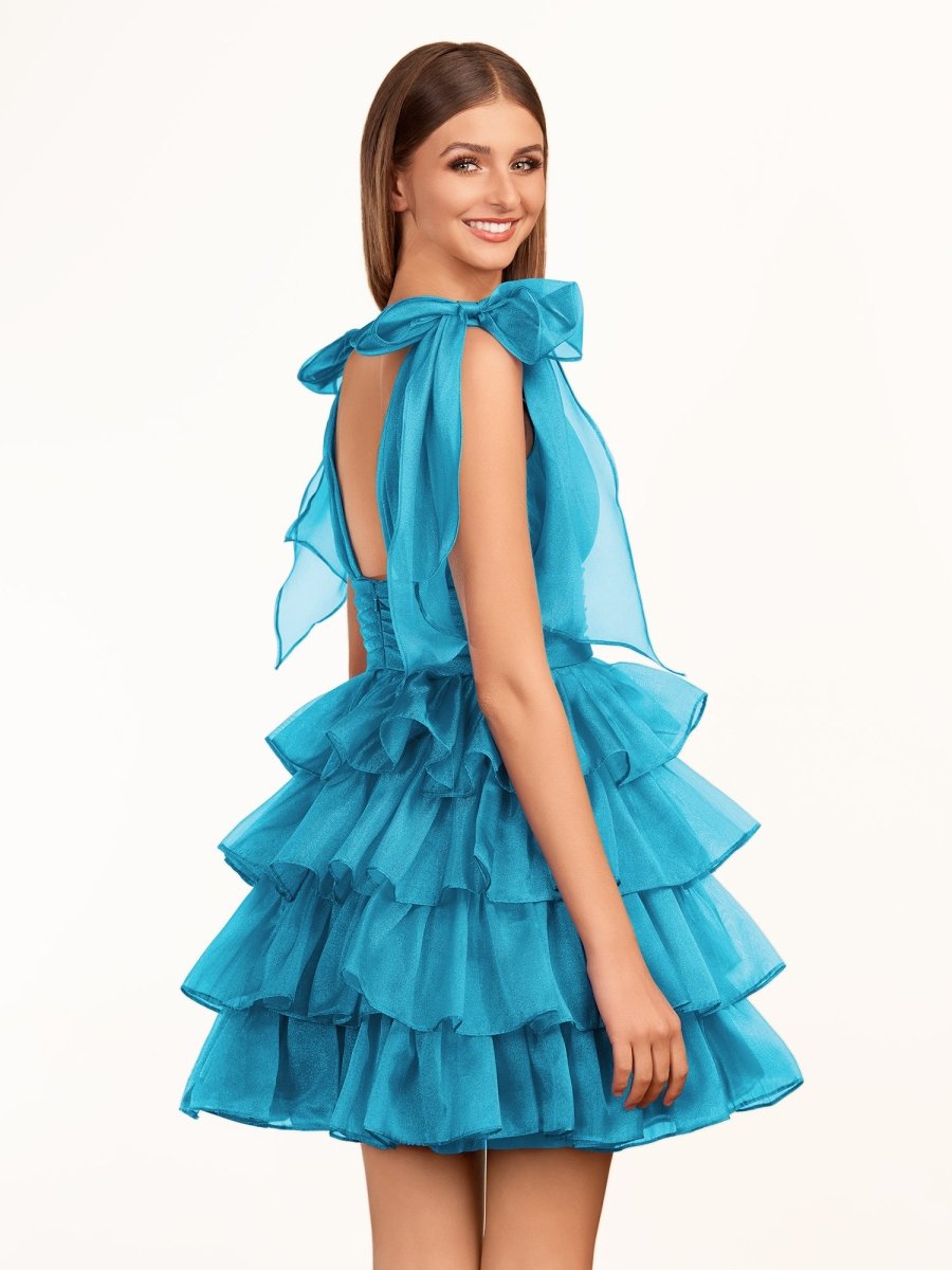 Joleen | Trendy A-Line Royal Blue Tiered Homecoming Dress with Bow
