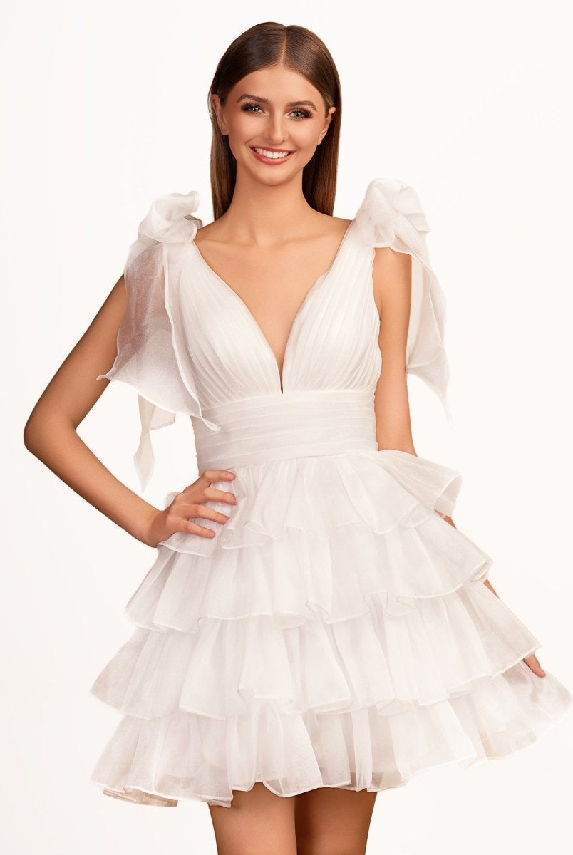 Joleen | Trendy A-Line Royal Blue Tiered Homecoming Dress with Bow