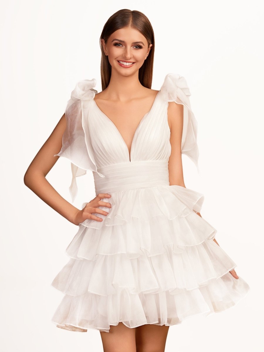 Joleen | Trendy A-Line Royal Blue Tiered Homecoming Dress with Bow