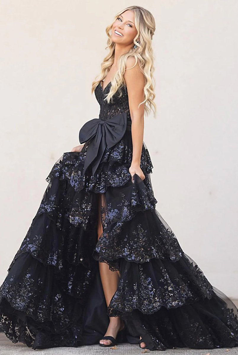 Jonjay | Sweetheart Light Blue Lace Appliques Ruffle Long Formal Gown