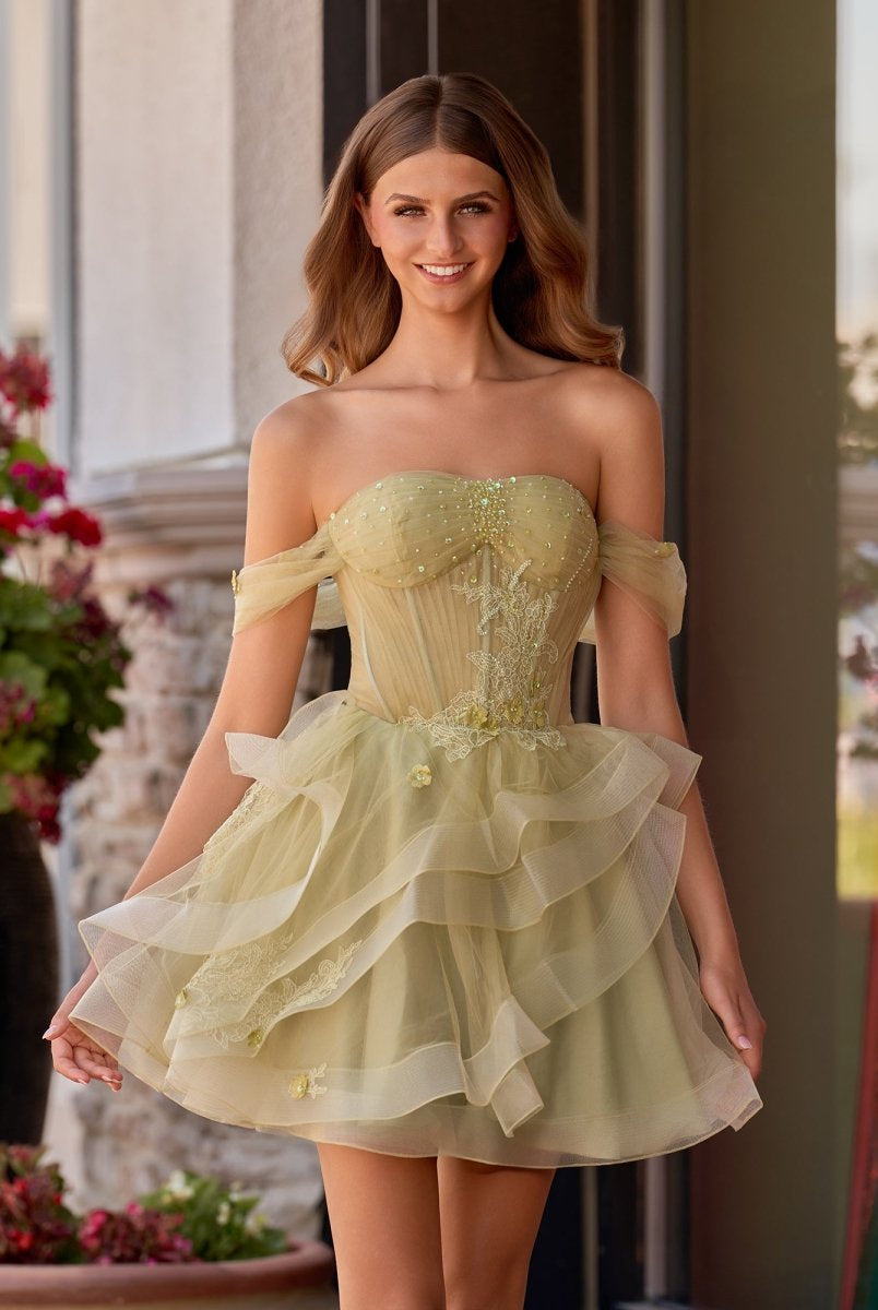 Jora | Sage - Off The Shoulder A Line Sequins Tulle Homecoming Dresses With Appliques