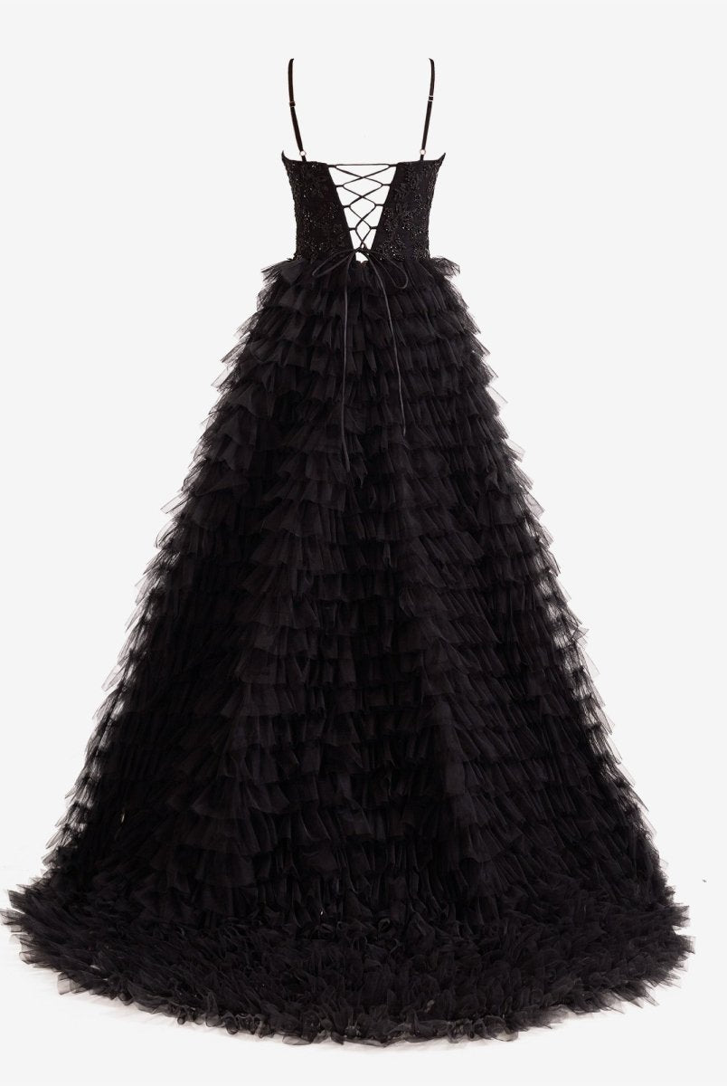 Jordan | A-Line Tiered Sequins Tulle Long Prom Dress