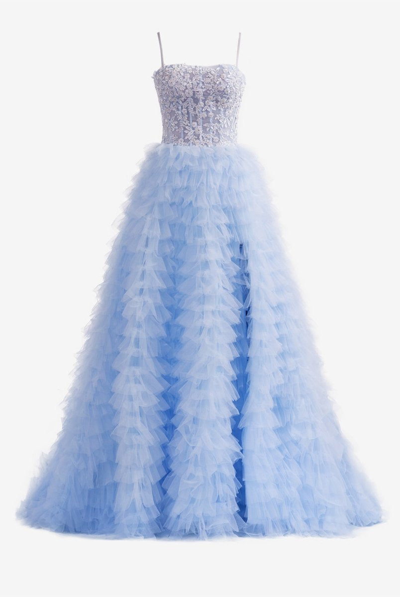 Jordan | A-Line Tiered Sequins Tulle Long Prom Dress
