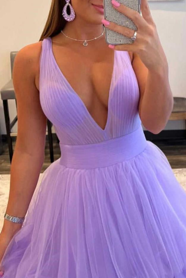 Reese |A-line Orange V-Neck Tulle Long Prom Dress