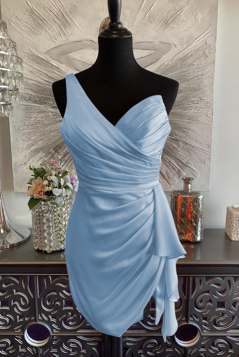 Jubilee | Sky Blue - One Shoulder Spandex Pleated Homecoming Dresses With Slit