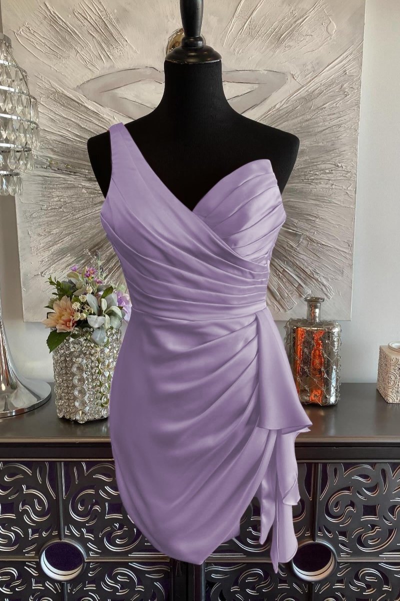 Jubilee | Lavender - One Shoulder Spandex Pleated Homecoming Dresses With Slit