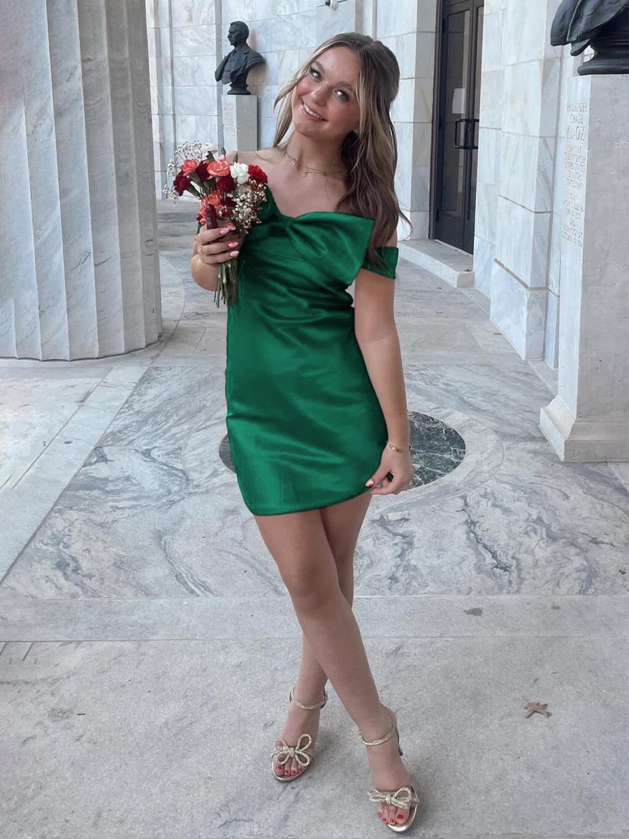 Juletta | Green - Off The Shoulder Short Homecoming Dress With Bow