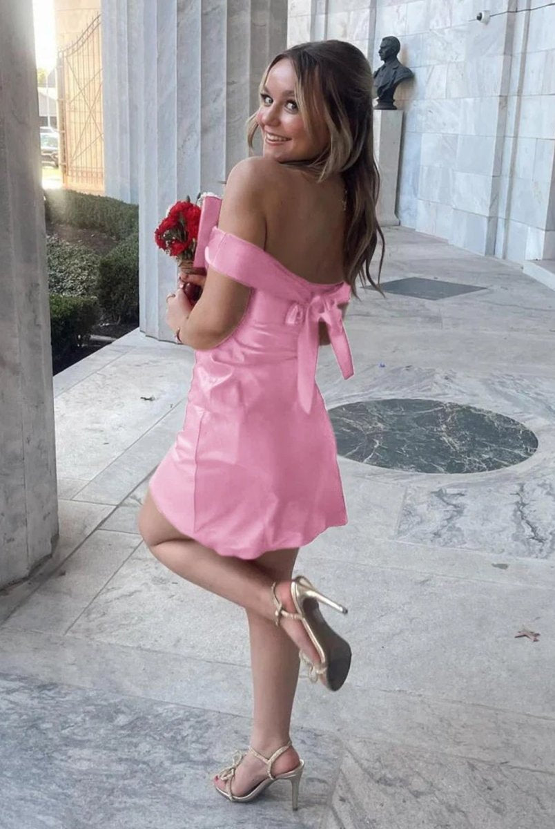Juletta | Pink - Off The Shoulder Short Homecoming Dress With Bow