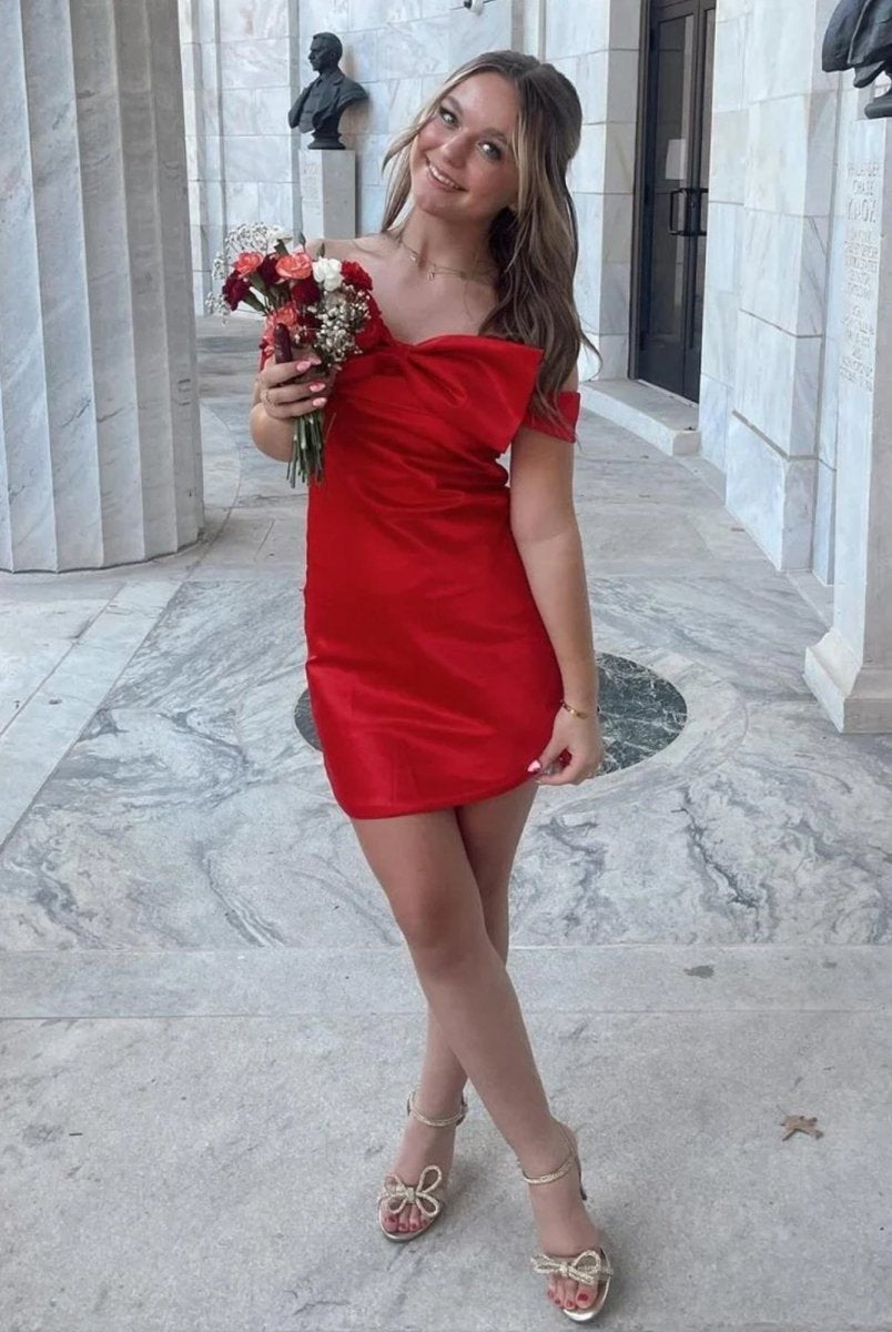 Juletta | Red - Off The Shoulder Short Homecoming Dress With Bow