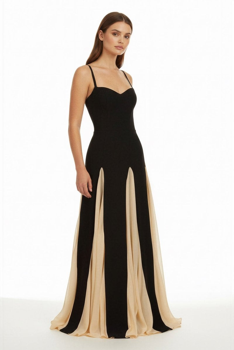 July | Champagne - Spaghetti Straps Sleeveless A Line Satin Long Prom Dresses - KissProm