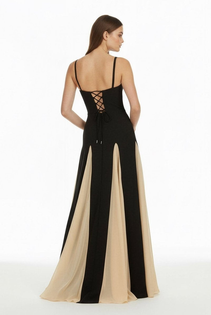 July | Champagne - Spaghetti Straps Sleeveless A Line Satin Long Prom Dresses - KissProm