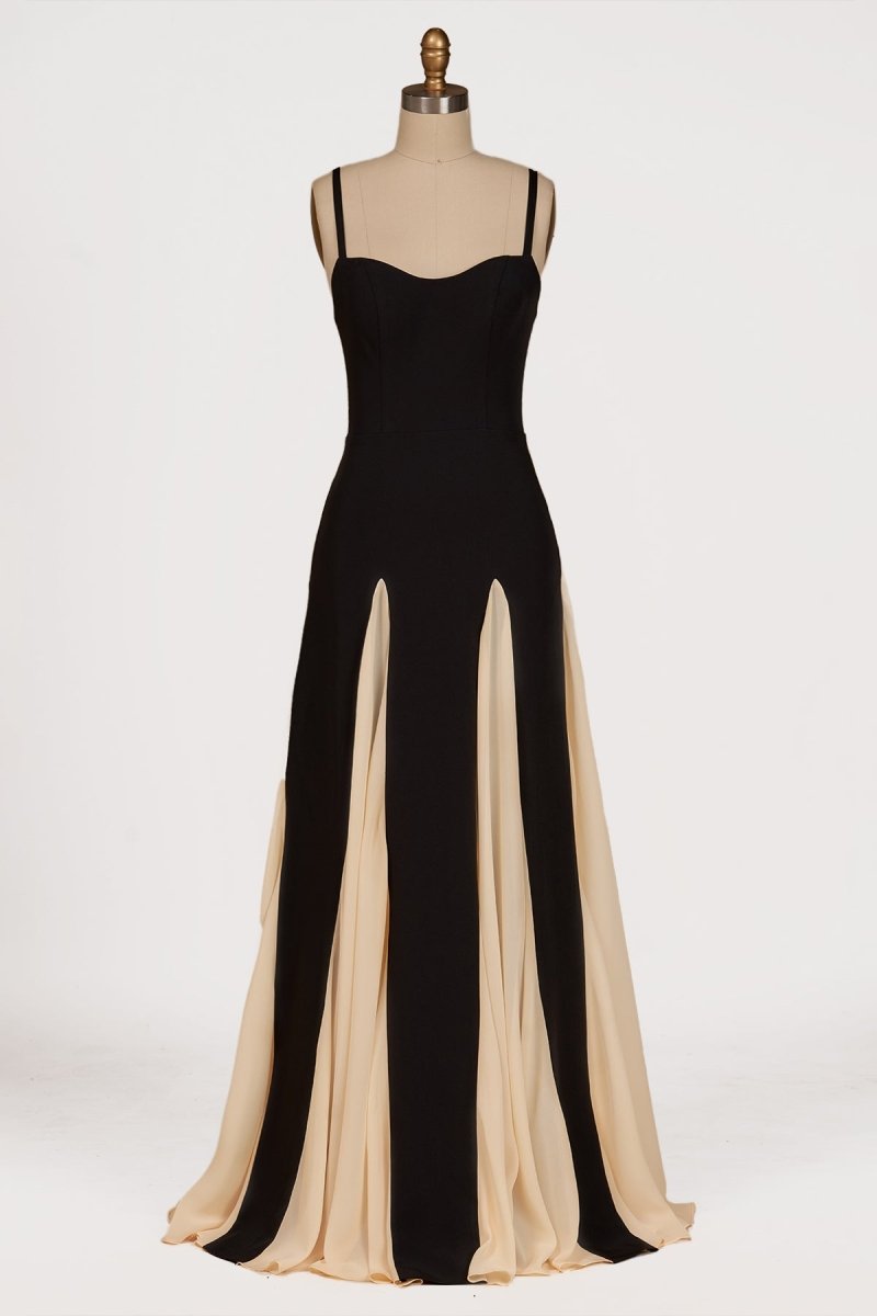 July | Champagne - Spaghetti Straps Sleeveless A Line Satin Long Prom Dresses - KissProm