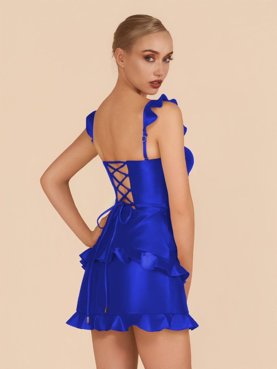 Junelle | Royal Blue - Sweetheart Satin Ruffles Short Homecoming Dresses