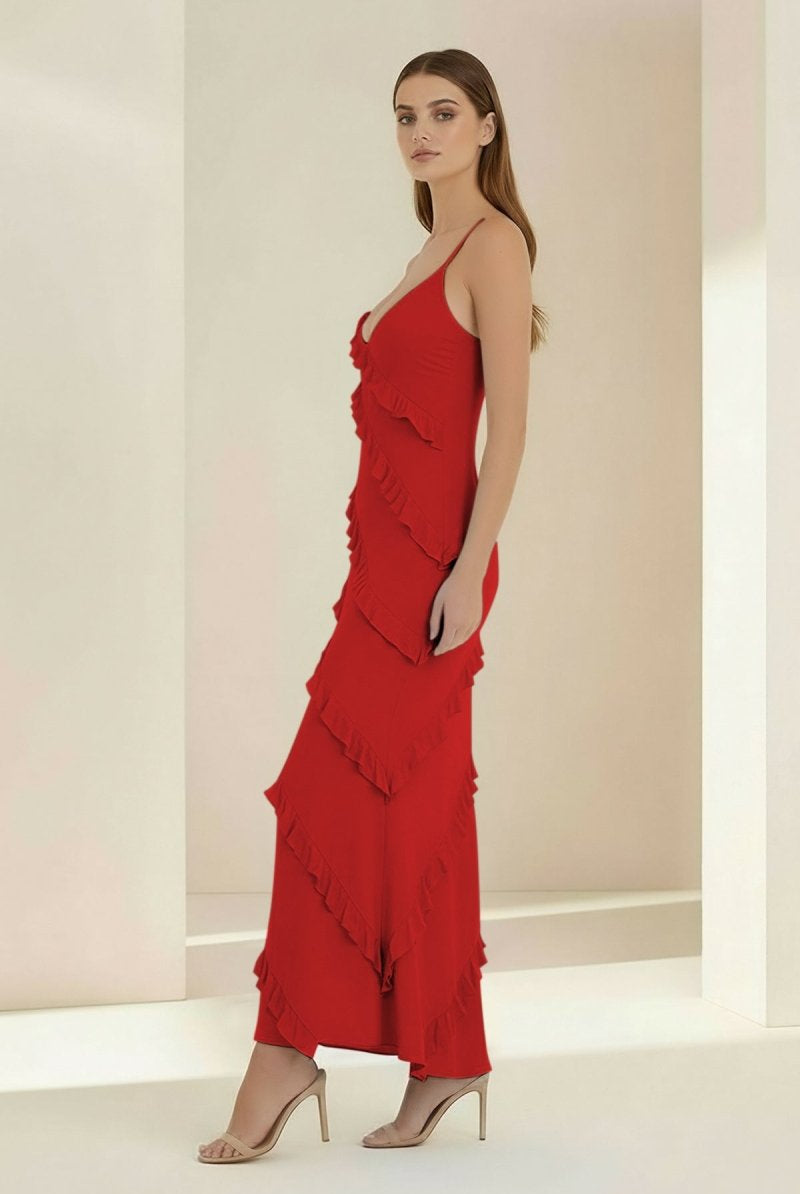 Kaelith | Sky Blue - Halter Sheath Satin Backless Long Formal Prom Dresses With Ruffles - KissProm