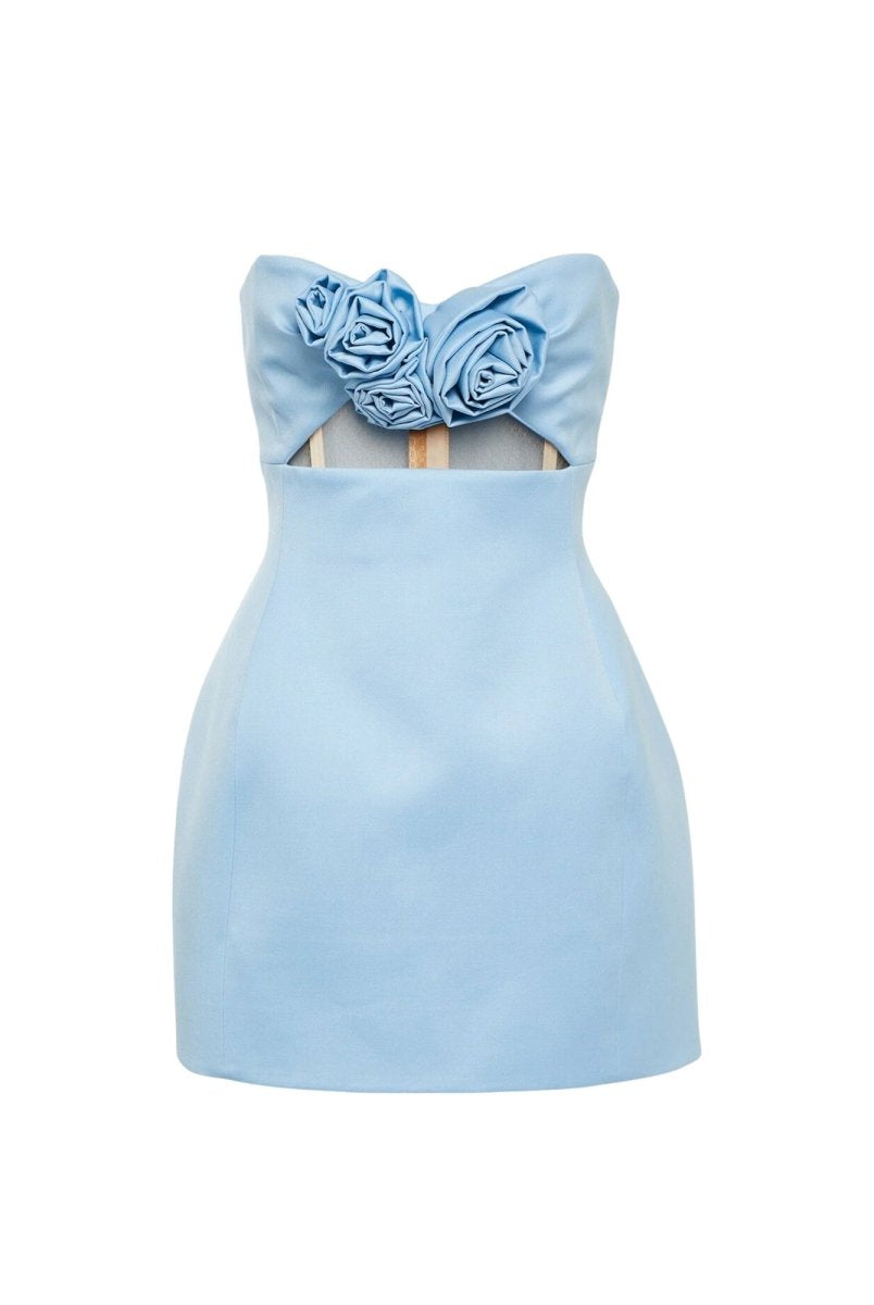 Kaida | Sky Blue - Sheath Strapless Flowers Cutout Short Homecoming Dresses