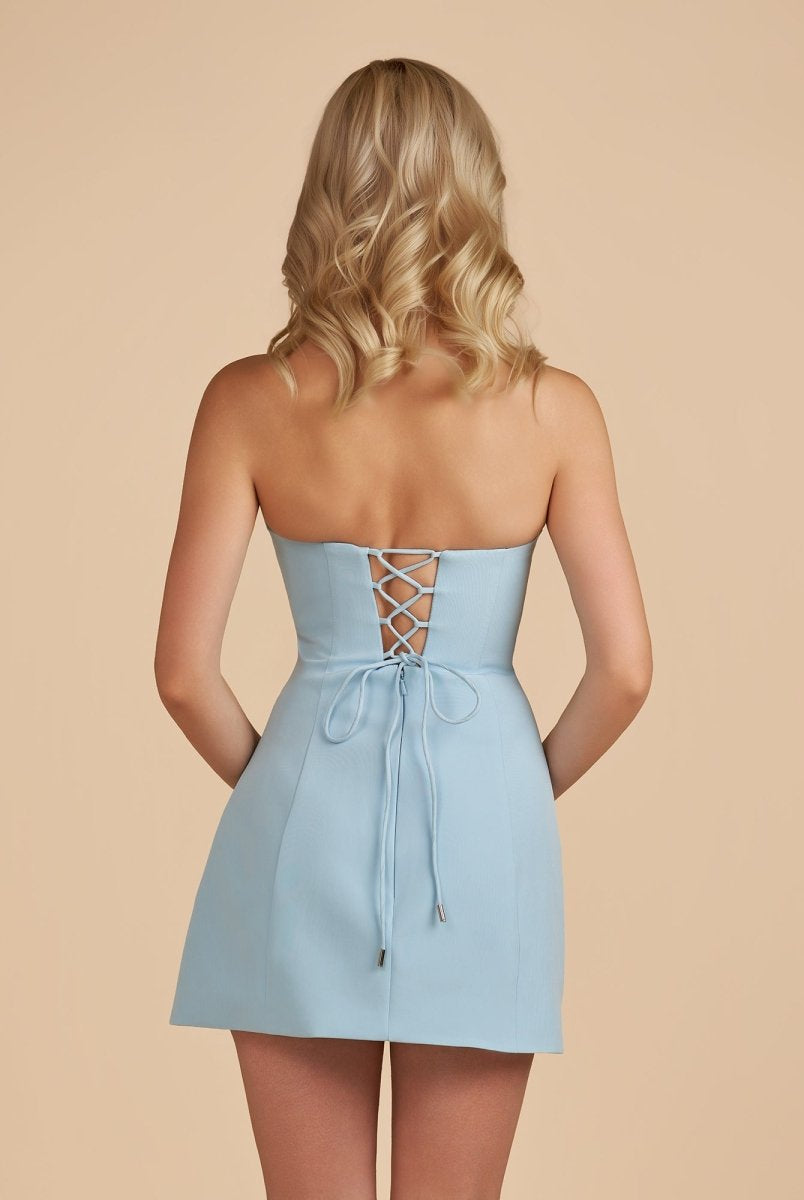 Kaida | Sky Blue - Sheath Strapless Flowers Cutout Short Homecoming Dresses