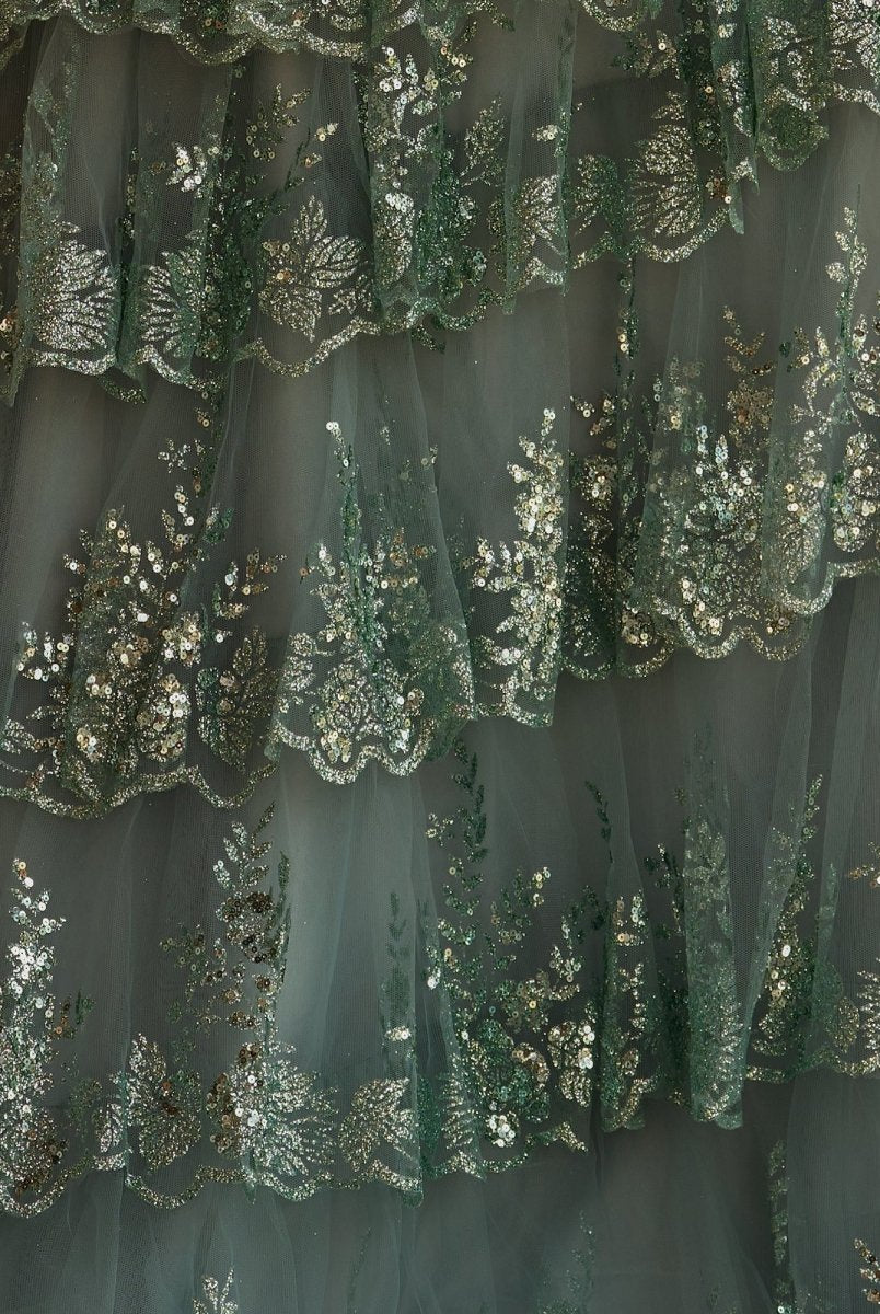 Kaisa | Sky Blue A Line Strapless Ruffle Sequin Lace Prom Dresses - KissProm