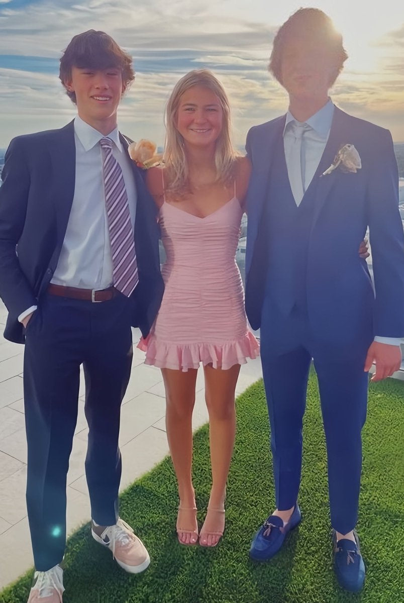 Kani | Pink - Spaghetti Straps Sheath Satin Pleated Homecoming Dress With Ruffles